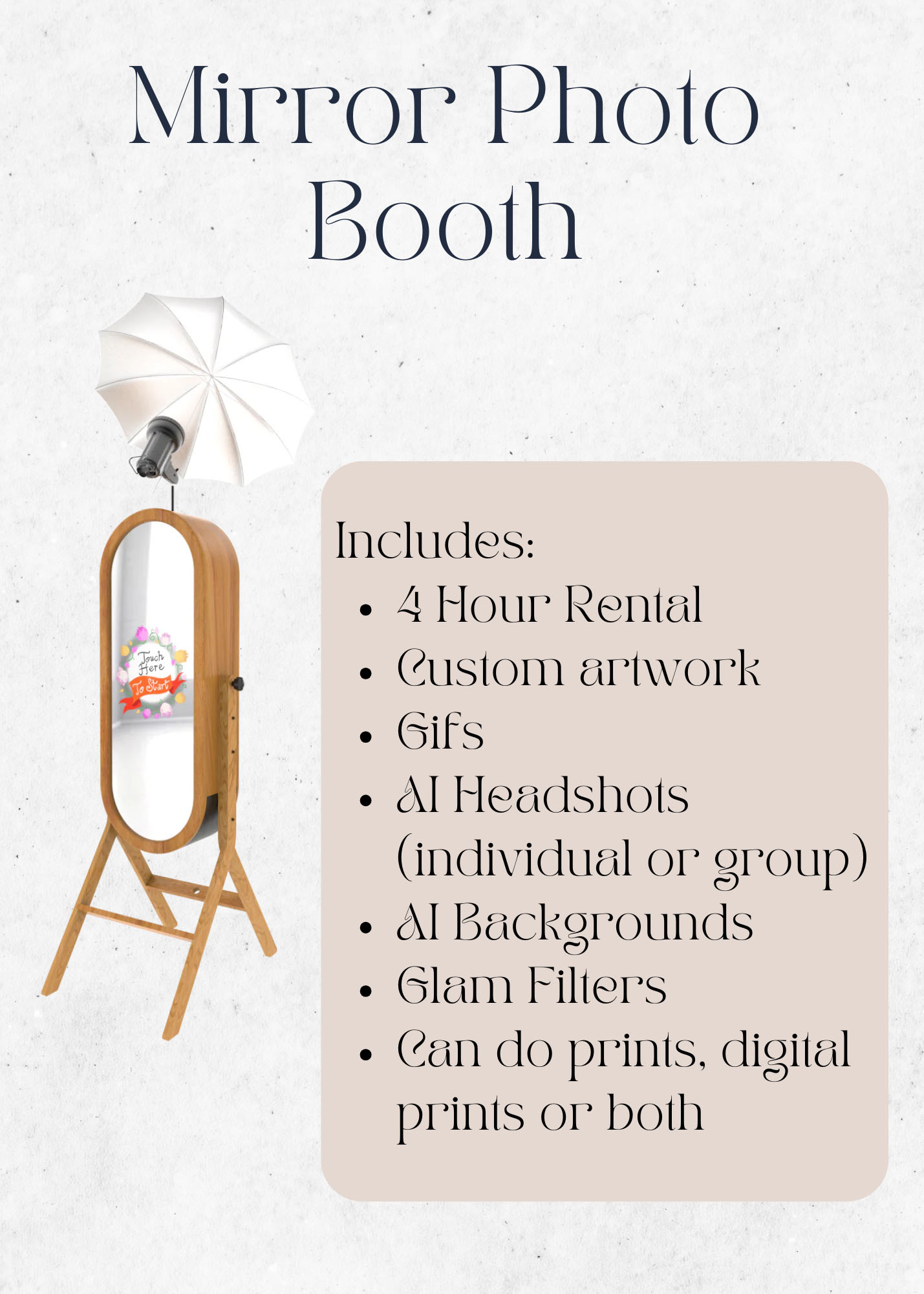 Mirror Photo Booth, no pricing min